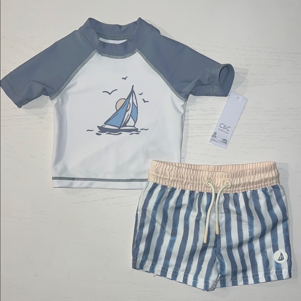 C&C Toddler Boy Nautical Sailboat Rash guard Swim Set 12 months 4T